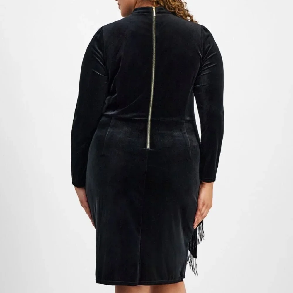 Tahari Plus Size Black Velvet Mock-Neck Draped Bodycon Dress 20W NWT - Picture 7 of 9